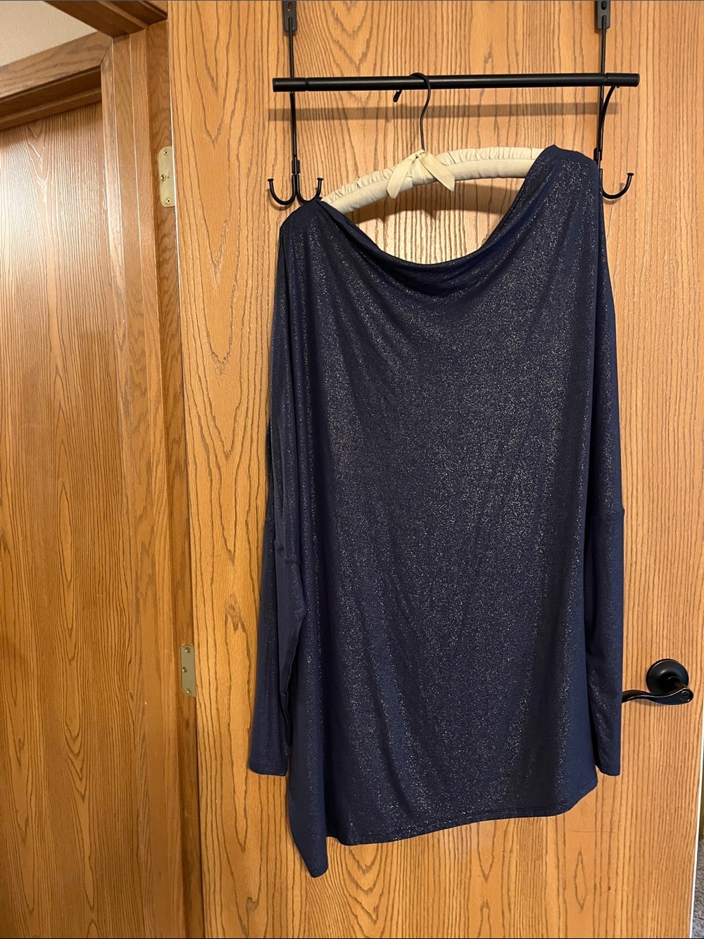 Midnight Velvet Navy Sparkle Draped Blouse Size 3X